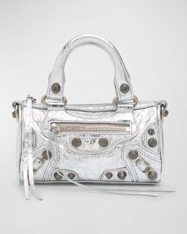 Le Cagole Nano Metallic Leather Top-Handle Bag